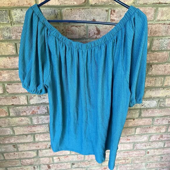Anthropologie Womens Elodie Off Shoulder Top Size XL Teal Stretch - Picture 4 of 8